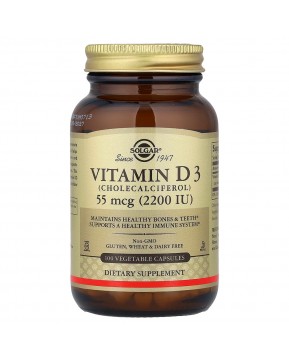 Solgar, витамин D3, 55 мкг (2200 МЕ), 100 растительных капсул